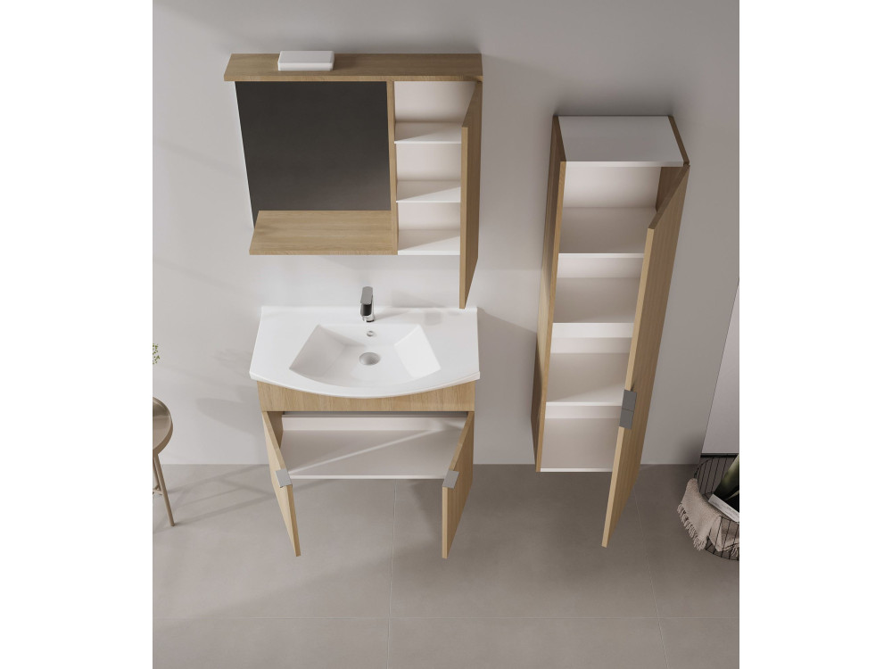Szafka łazienkowa z lustrem „Purus 80” – 75 x 18 x 68 cm – dąb Sonomo