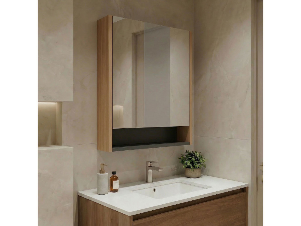 Szafka łazienkowa z lustrem „Ricato 60” – 60 x 16 x 78 cm – orzech