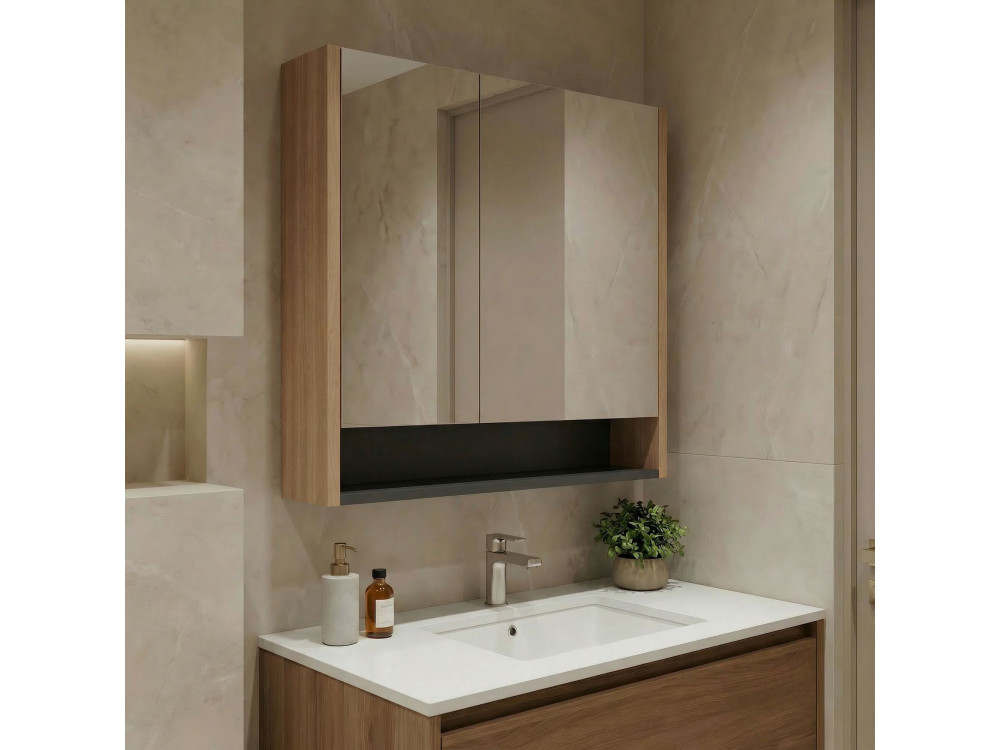 Szafka łazienkowa z lustrem „Ricato 80” – 80 x 16 x 78 cm – orzech