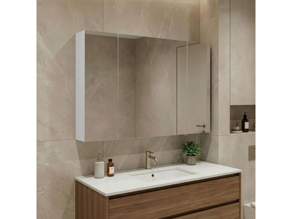 Szafka łazienkowa z lustrem „Side 100” – 100 x 16 x 66 cm – matowa biel