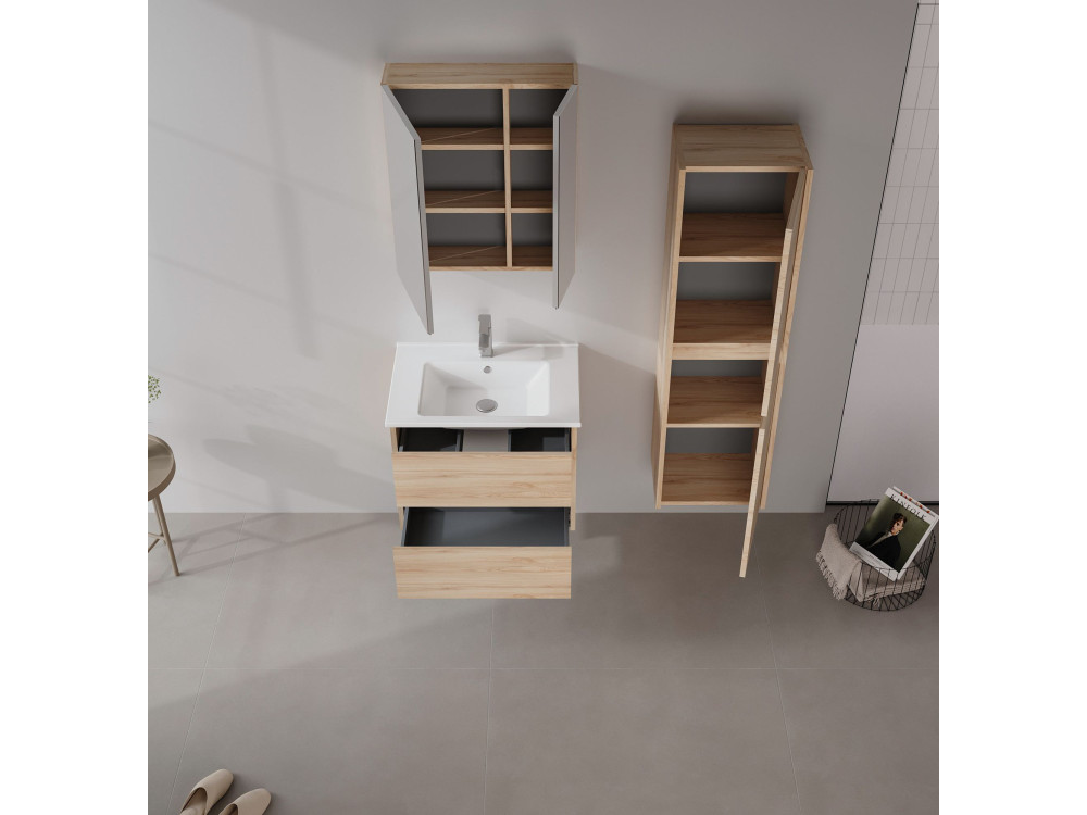 Szafka łazienkowa z lustrem „Side 60” – 60 x 16 x 66 cm – dąb