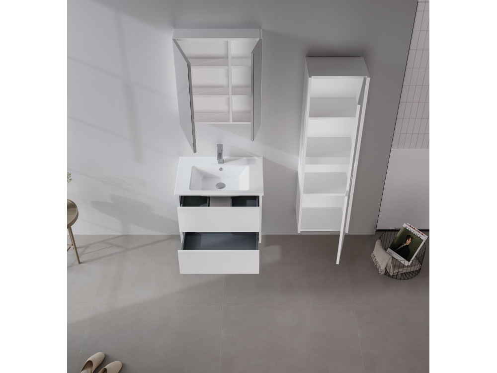 Szafka łazienkowa z lustrem „Side 60” – 60 x 16 x 66 cm – matowa biel