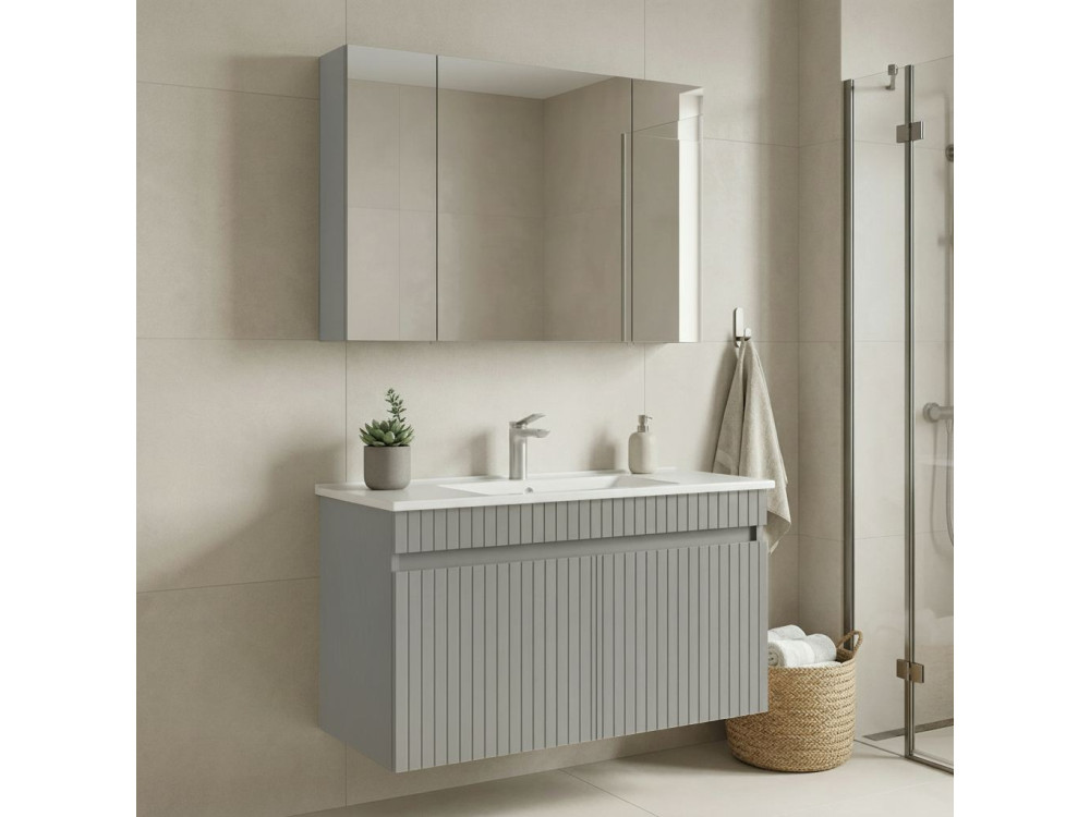 Zestaw szafki pod umywalkę z lustrem (2 elementy) „Tivoli 100” – 100 x 45 x 66 cm – matowy kolor kaszmiru