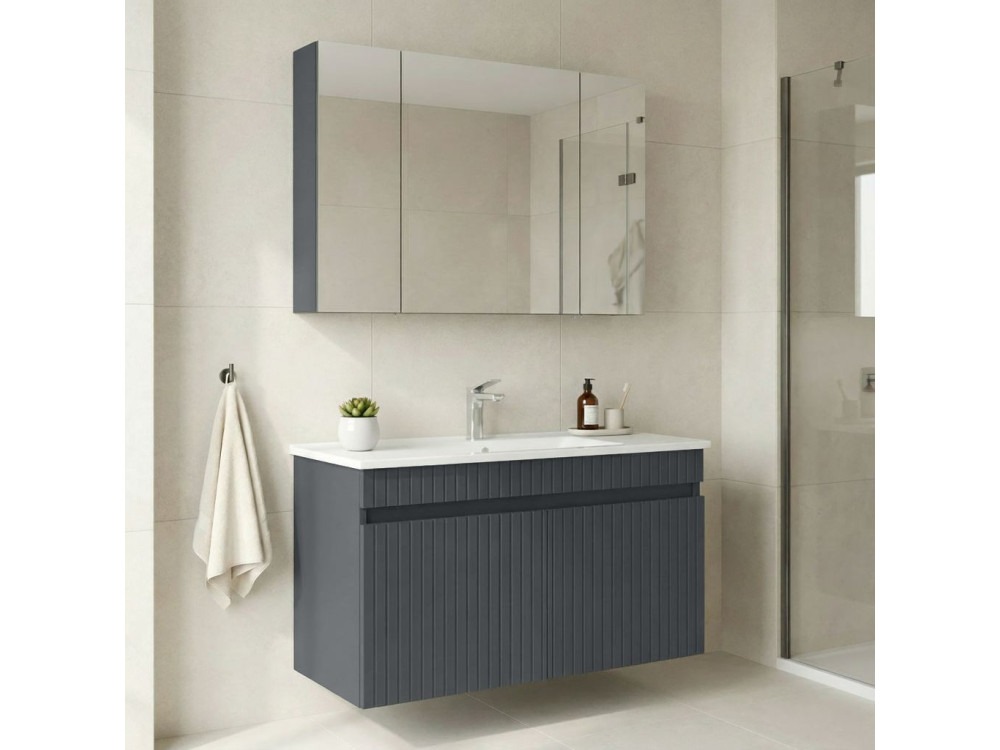 Zestaw szafki pod umywalkę z lustrem (2 elementy) „Tivoli 100” – 100 x 45 x 66 cm – matowy antracyt