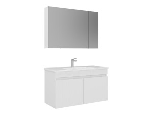 Zestaw szafki pod umywalkę z lustrem (2 elementy) „Tivoli 100” – 100 x 45 x 66 cm – matowa biel