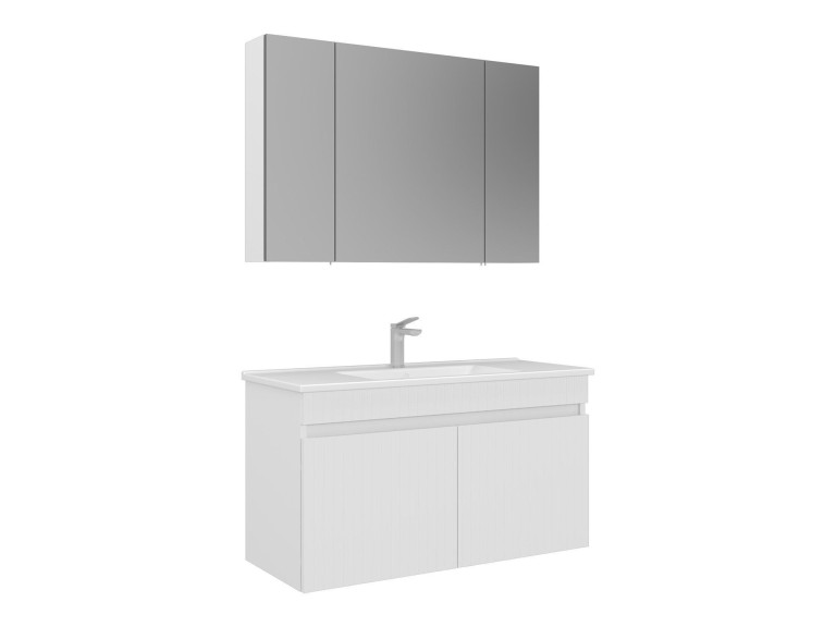 Zestaw szafki pod umywalkę z lustrem (2 elementy) „Tivoli 100” – 100 x 45 x 66 cm – matowa biel
