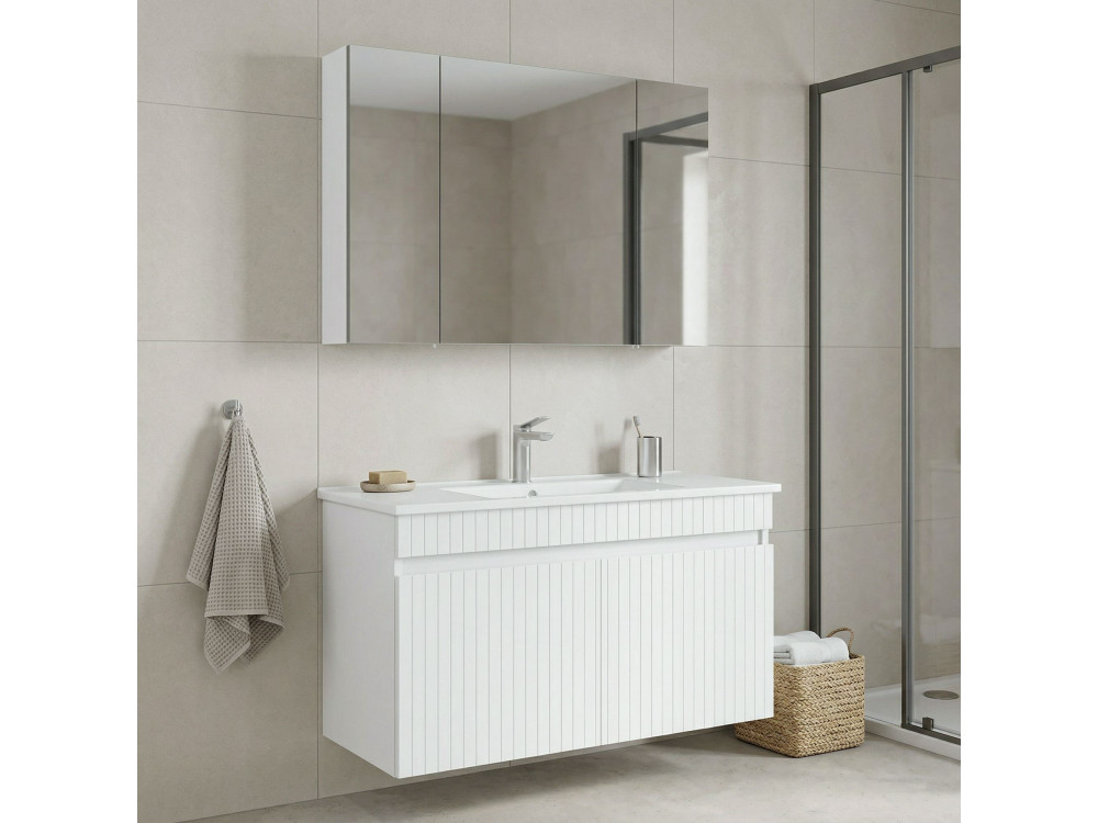 Zestaw szafki pod umywalkę z lustrem (2 elementy) „Tivoli 100” – 100 x 45 x 66 cm – matowa biel