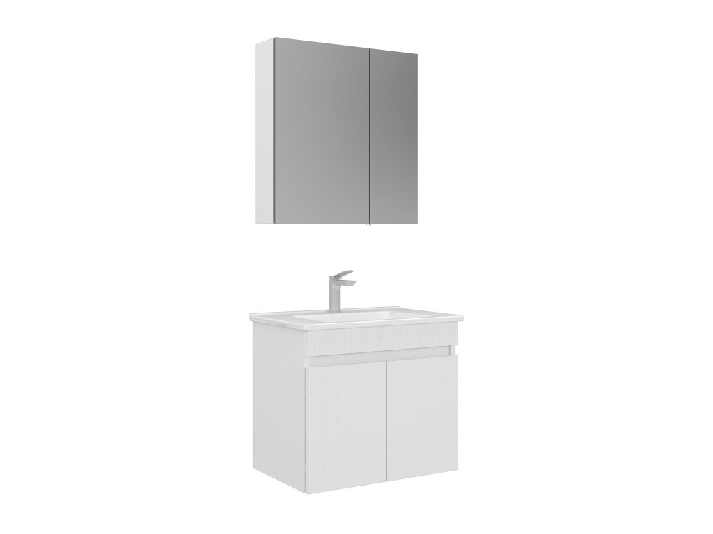 Zestaw szafki pod umywalkę z lustrem (2 elementy) „Tivoli 65” – 65 x 45 x 57 cm – matowa biel