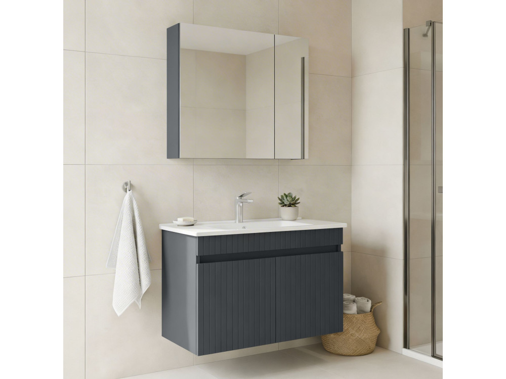 Zestaw szafki pod umywalkę z lustrem (2 elementy) „Tivoli 85” – 85 x 45 x 57 cm – matowy antracyt