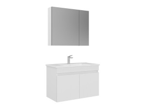 Zestaw szafki pod umywalkę z lustrem (2 elementy) „Tivoli 85” – 85 x 45 x 57 cm – matowa biel