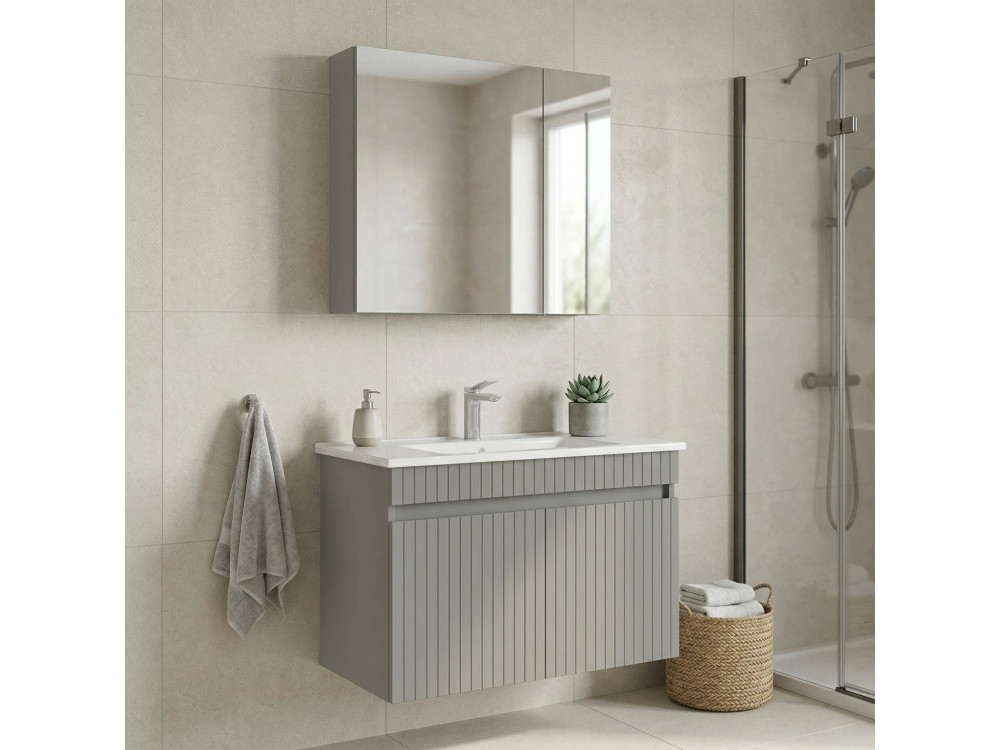 Zestaw szafki pod umywalkę z lustrem (2 elementy) „Tivoli 85” – 85 x 45 x 57 cm – matowy kolor kaszmir