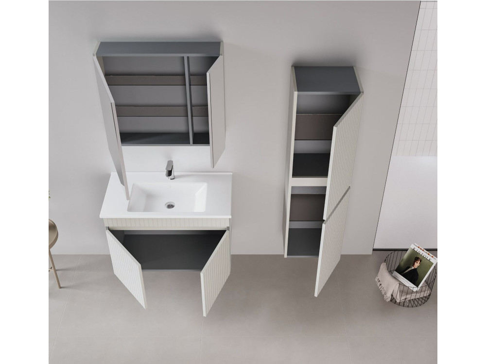 Zestaw szafki pod umywalkę z lustrem (2 elementy) „Tivoli 85” – 85 x 45 x 57 cm – matowy kolor kaszmir