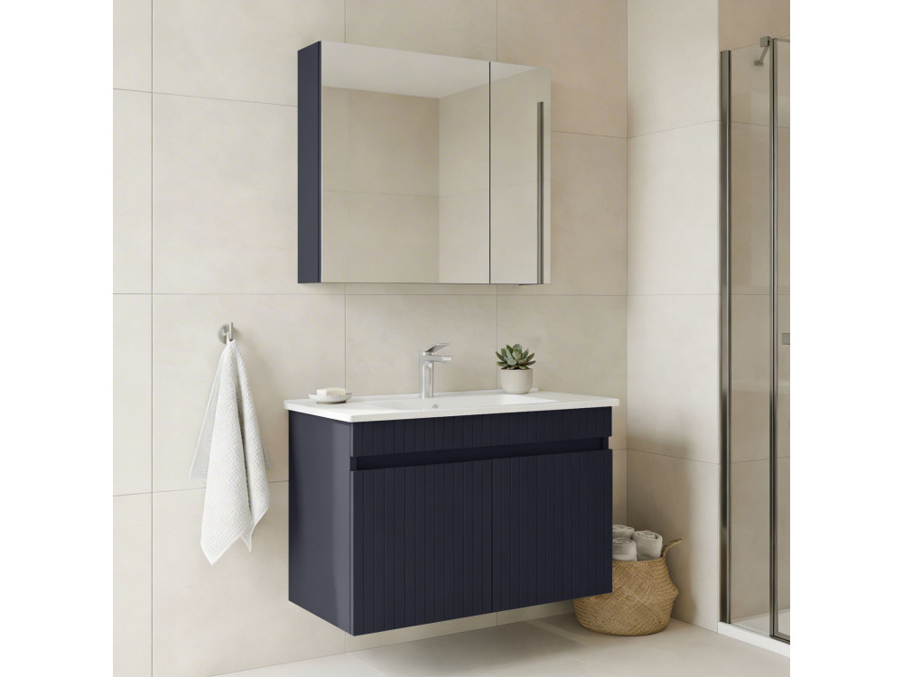 Zestaw szafki pod umywalkę z lustrem (2 elementy) „Tivoli 85” – 85 x 45 x 57 cm – matowy granatowy