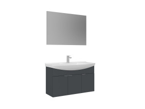 Zestaw szafki pod umywalkę z lustrem (2 elementy) „Purus 100” – 100 x 50 x 58 cm – matowy antracyt