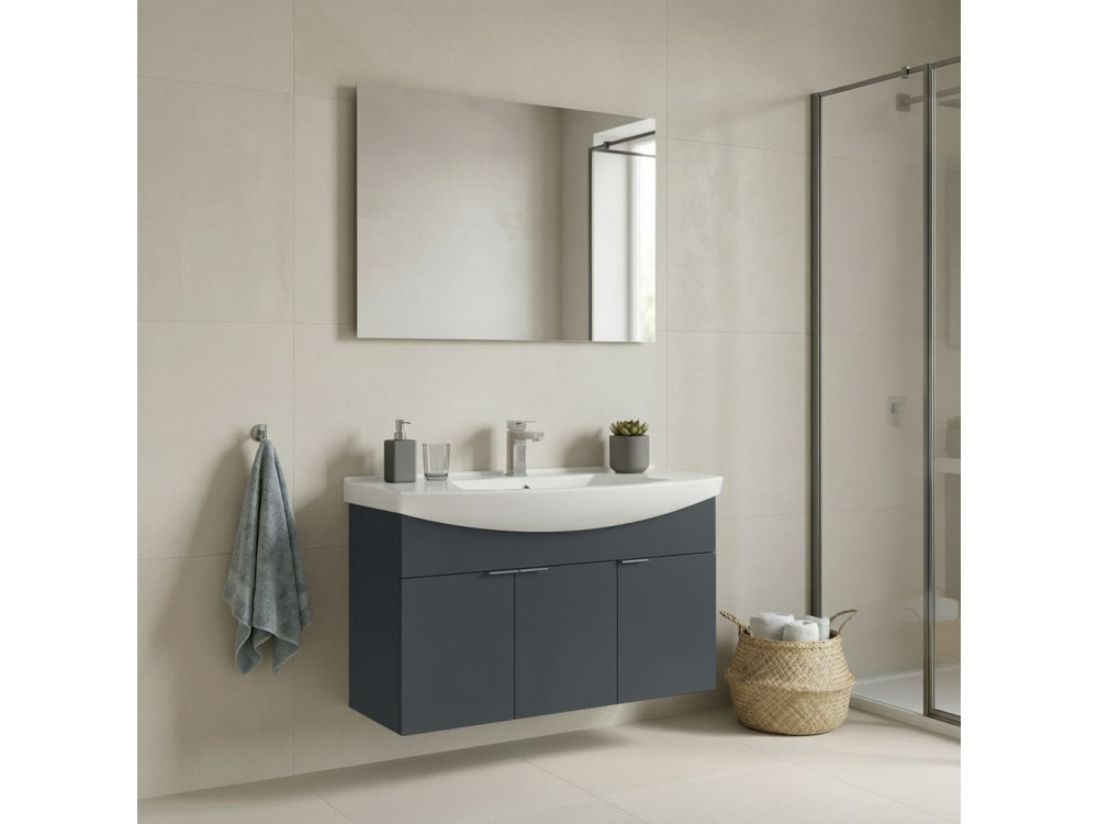 Zestaw szafki pod umywalkę z lustrem (2 elementy) „Purus 100” – 100 x 50 x 58 cm – matowy antracyt