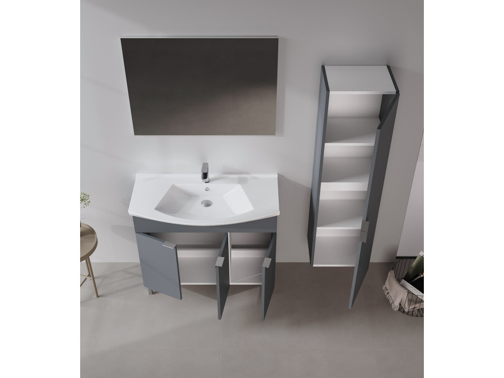 Zestaw szafki pod umywalkę z lustrem (2 elementy) „Purus 100” – 100 x 50 x 58 cm – matowy antracyt