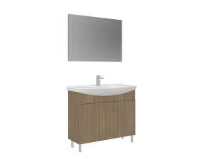 Zestaw szafki pod umywalkę z lustrem (2 elementy) „Purus 100” – 100 x 50 x 83 cm – dąb