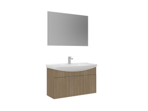 Zestaw szafki pod umywalkę z lustrem (2 elementy) „Purus 100” – 100 x 50 x 58 cm – dąb