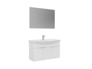 Zestaw szafki pod umywalkę z lustrem (2 elementy) „Purus 100” – 100 x 50 x 58 cm – biały