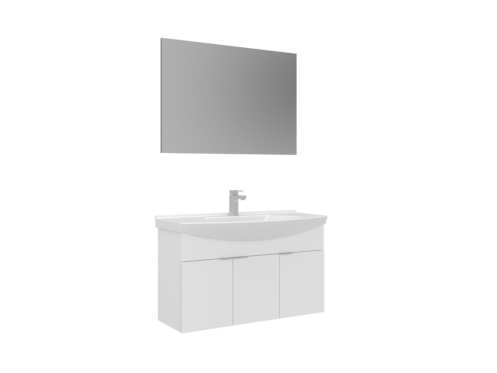 Zestaw szafki pod umywalkę z lustrem (2 elementy) „Purus 100” – 100 x 50 x 58 cm – biały