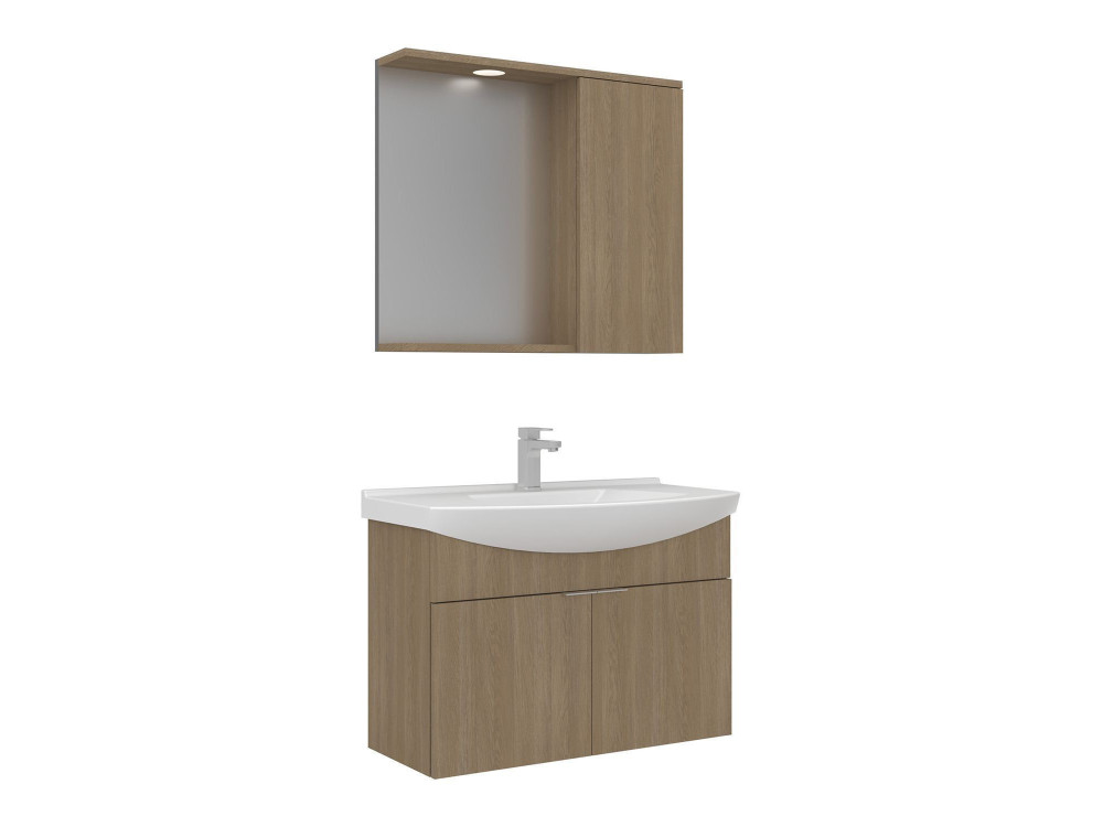 Zestaw szafki pod umywalkę z lustrem (2 elementy) „Purus 80” – 80 x 50 x 58 cm – dąb