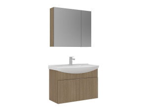 Zestaw szafki pod umywalkę z lustrem (2 elementy) „Purus 80” – 80 x 50 x 58 cm – dąb