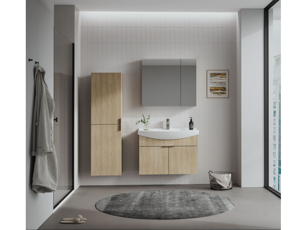 Zestaw szafki pod umywalkę z lustrem (2 elementy) „Purus 80” – 80 x 50 x 58 cm – dąb