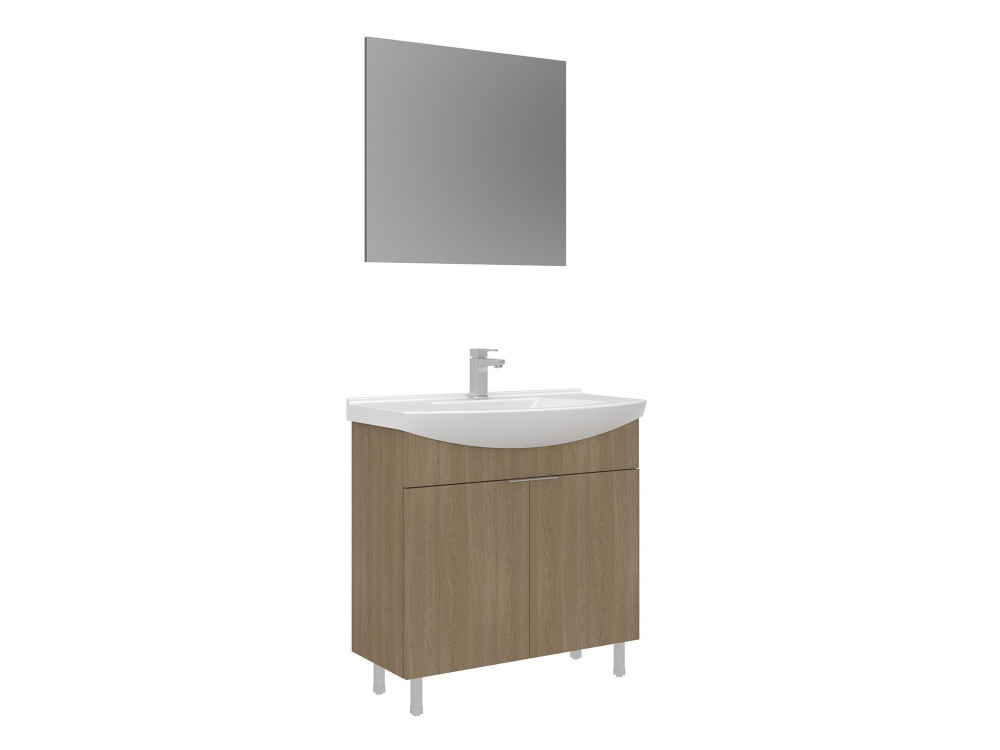 Zestaw szafki pod umywalkę z lustrem (2 elementy) „Purus 80” – 80 x 50 x 83 cm – dąb