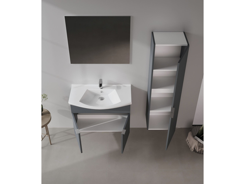 Zestaw szafki pod umywalkę z lustrem (2 elementy) „Purus 80” – 80 x 50 x 58 cm – matowy antracyt