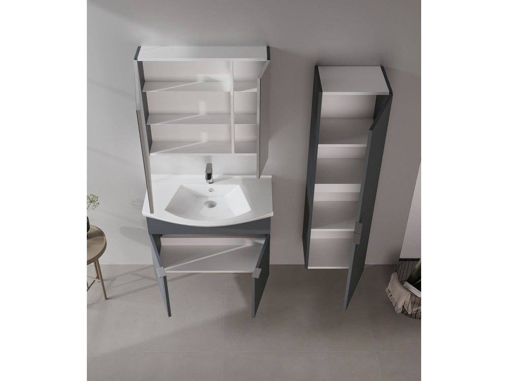 Zestaw szafki pod umywalkę z lustrem (2 elementy) „Purus 80” – 80 x 50 x 58 cm – matowy antracyt