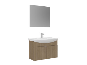 Zestaw szafki pod umywalkę z lustrem (2 elementy) „Purus 80” – 80 x 50 x 58 cm – dąb