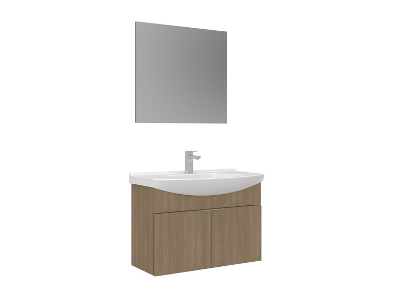 Zestaw szafki pod umywalkę z lustrem (2 elementy) „Purus 80” – 80 x 50 x 58 cm – dąb