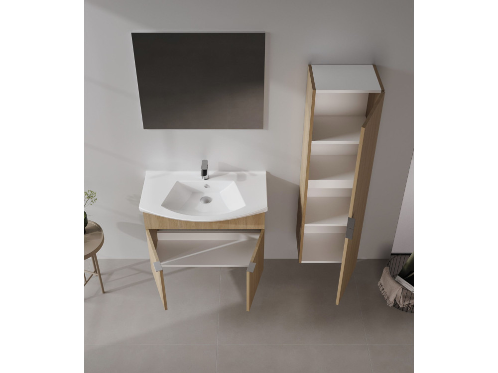 Zestaw szafki pod umywalkę z lustrem (2 elementy) „Purus 80” – 80 x 50 x 58 cm – dąb