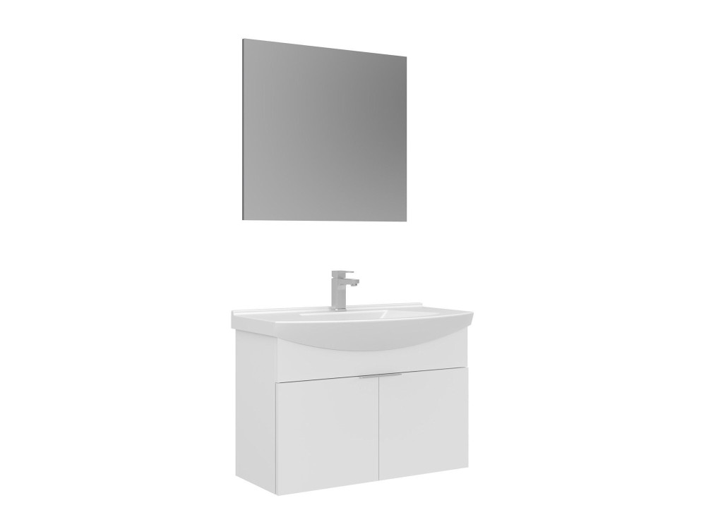 Zestaw szafki pod umywalkę z lustrem (2 elementy) „Purus 80” – 80 x 50 x 58 cm – biały