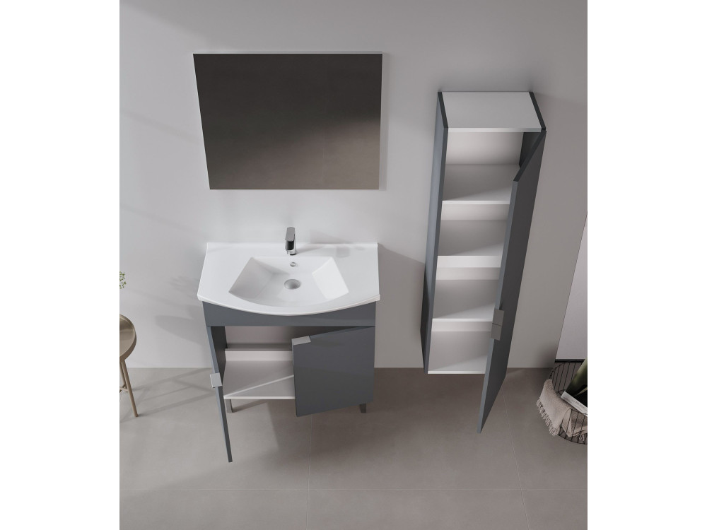 Zestaw szafki pod umywalkę z lustrem (2 elementy) „Purus 80” – 80 x 50 x 83 cm – matowy antracyt