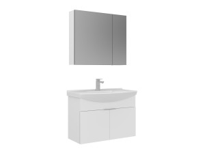 Zestaw szafki pod umywalkę z lustrem (2 elementy) „Purus 80” – 80 x 50 x 58 cm – biały