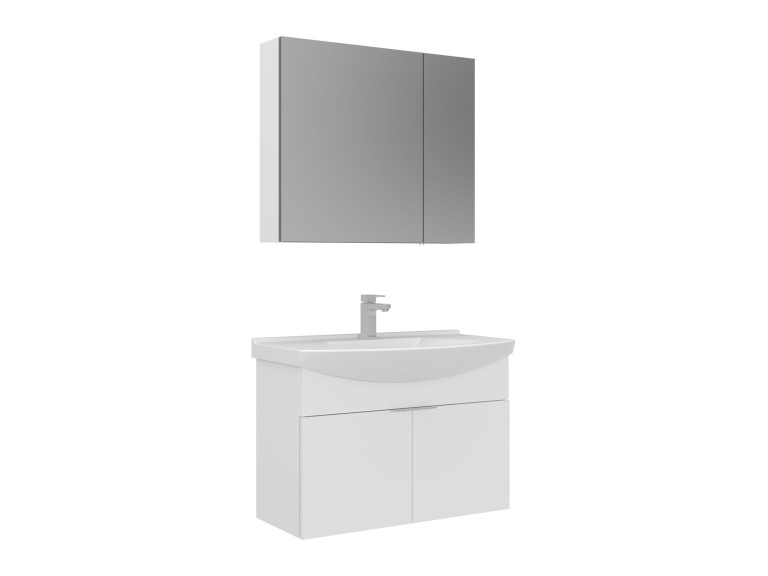 Zestaw szafki pod umywalkę z lustrem (2 elementy) „Purus 80” – 80 x 50 x 58 cm – biały