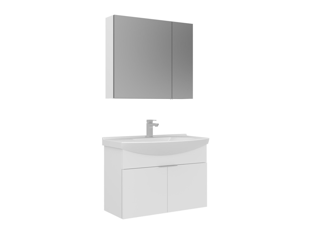 Zestaw szafki pod umywalkę z lustrem (2 elementy) „Purus 80” – 80 x 50 x 58 cm – biały