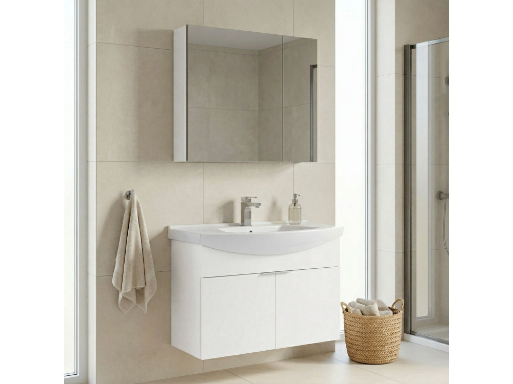 Zestaw szafki pod umywalkę z lustrem (2 elementy) „Purus 80” – 80 x 50 x 58 cm – biały