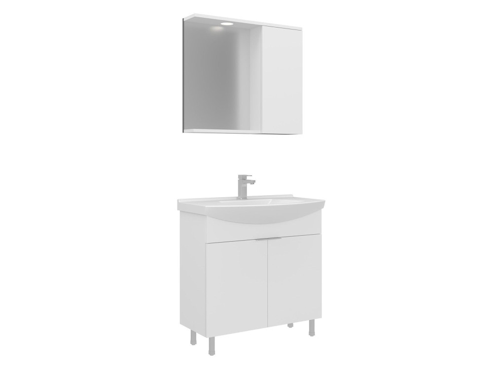 Zestaw szafki pod umywalkę z lustrem (2 elementy) „Purus 80” – 80 x 50 x 83 cm – biały