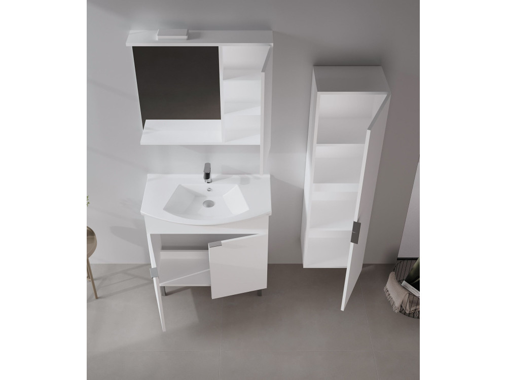 Zestaw szafki pod umywalkę z lustrem (2 elementy) „Purus 80” – 80 x 50 x 83 cm – biały