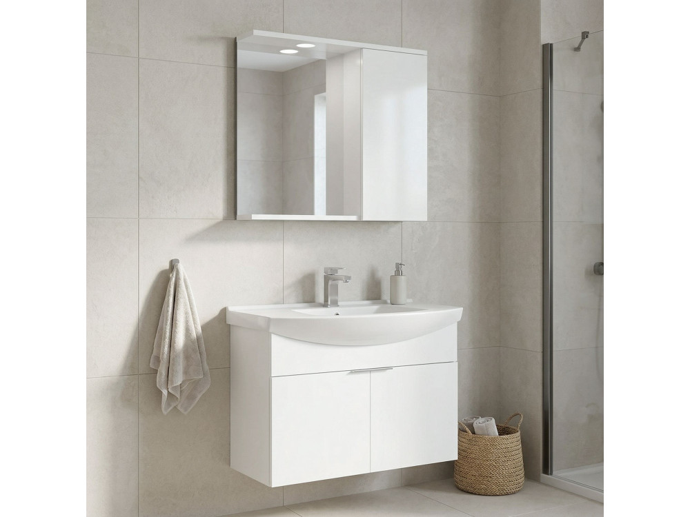 Zestaw szafki pod umywalkę z lustrem (2 elementy) „Purus 80” – 80 x 50 x 58 cm – biały