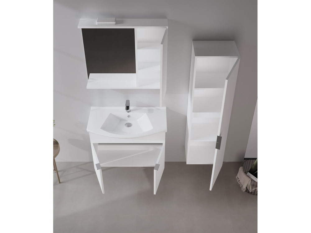 Zestaw szafki pod umywalkę z lustrem (2 elementy) „Purus 80” – 80 x 50 x 58 cm – biały