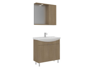 Zestaw szafki pod umywalkę z lustrem (2 elementy) „Purus 80” – 80 x 50 x 83 cm – dąb
