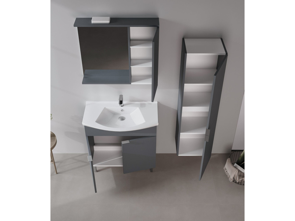 Zestaw szafki pod umywalkę z lustrem (2 elementy) „Purus 80” – 80 x 50 x 83 cm – matowy antracyt