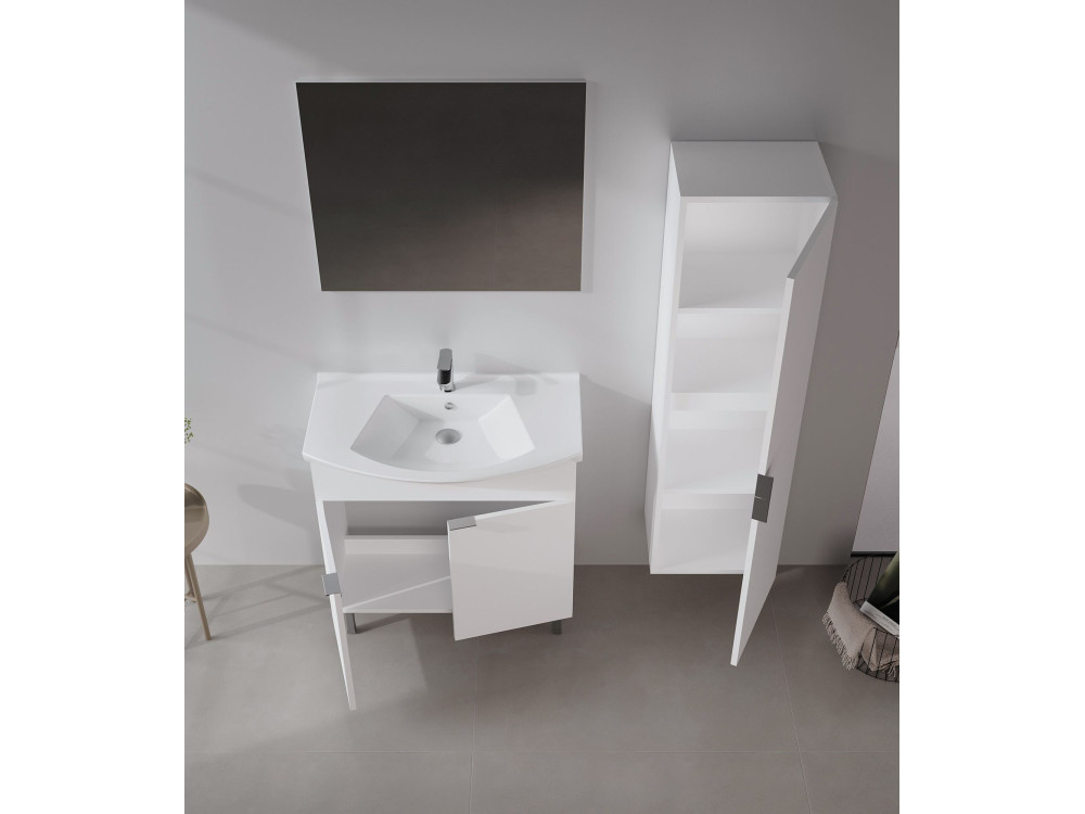 Zestaw szafki pod umywalkę z lustrem (2 elementy) „Purus 80” – 80 x 50 x 83 cm – biały