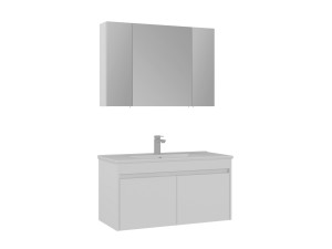 Zestaw szafki pod umywalkę z lustrem (2 elementy) „Side 100 v3” – 100 x 45 x 52 cm – matowa biel
