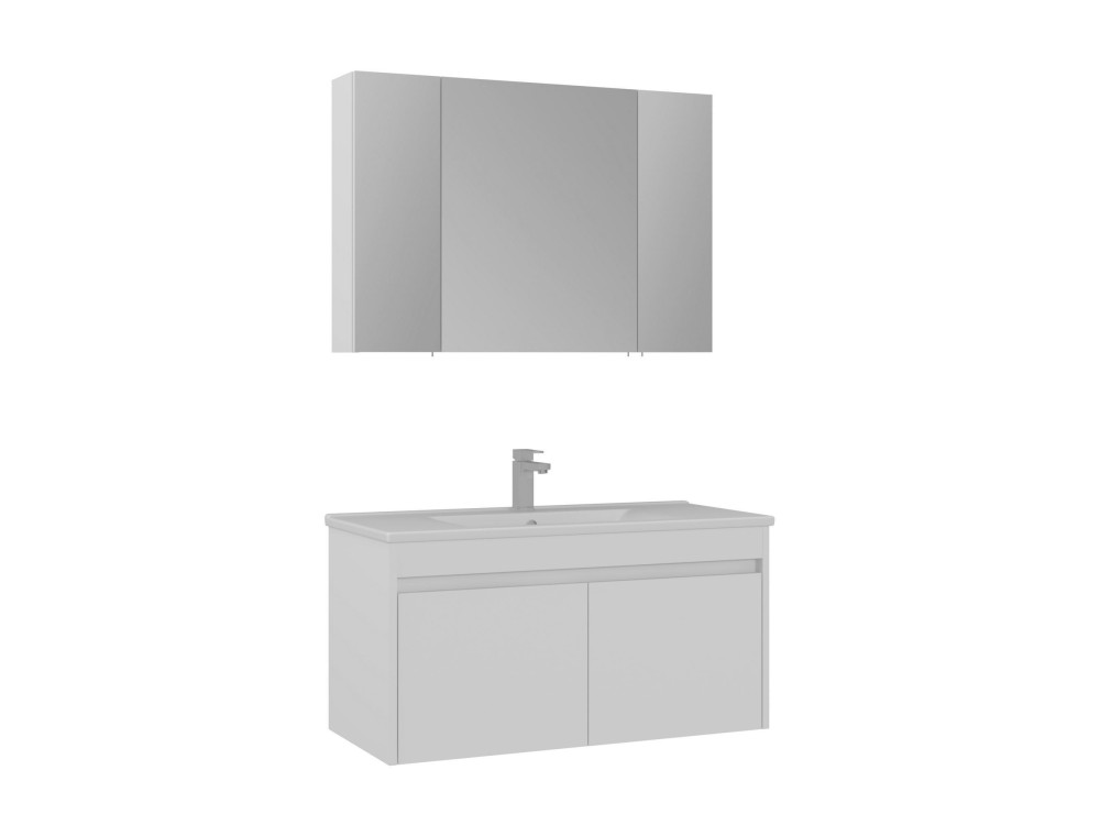 Zestaw szafki pod umywalkę z lustrem (2 elementy) „Side 100 v3” – 100 x 45 x 52 cm – matowa biel