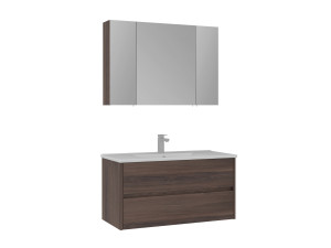 Zestaw szafki pod umywalkę z lustrem (2 elementy) „Side 100 v3” – 100 x 16 x 52 cm – orzech