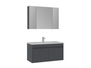 Zestaw szafki pod umywalkę z lustrem (2 elementy) „Side 100 v3” – 100 x 45 x 52 cm – matowy antracyt